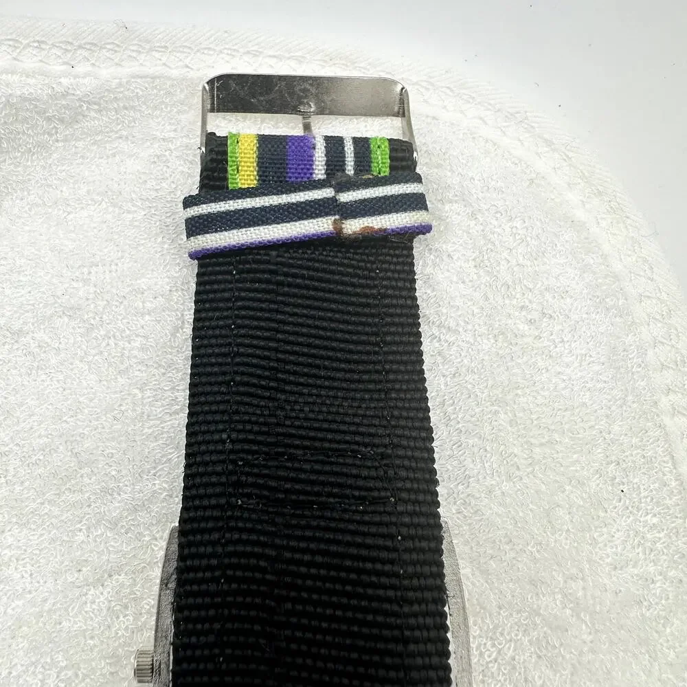 Paul Jardin Rectangular Quartz Watch Silver Tone Case Multicolor Fabric Strap